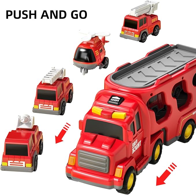 TEMI Fire Toys for 3 4 5 6 Years Old Boys Girls - 5 in 1 Carrier Truck - Image 5