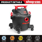 Shop-Vac 6 Gallon Wet/Dry Vacuum, 4.5 Peak HP Shop Vacuum - Image 2