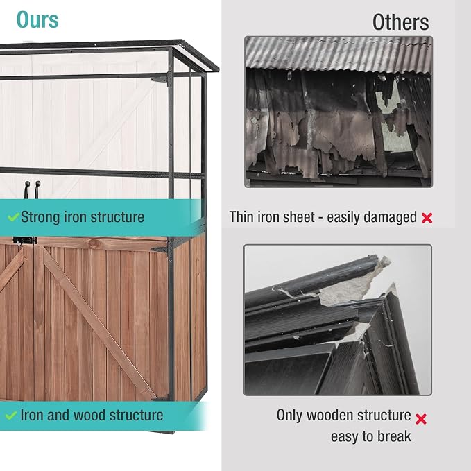 Outdoor Storage Cabinet with Adjustable Shelves, Large Metal Frame Garden Shed - Image 3