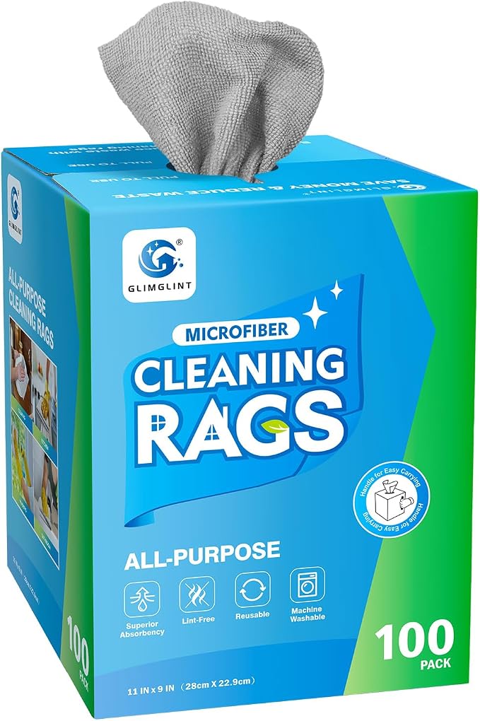 GLIMGLINT Microfiber Cleaning Cloth, 100 Pack Cleaning Rags, Ultra Absorbent by Unknown