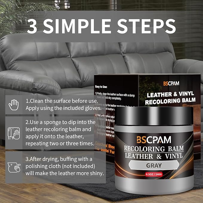 Gray Leather Recoloring Balm, Leather Couch Scratch/Stain Remover, Leather - Image 5