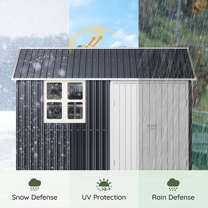 8x10 FT Outdoor Metal Storage Shed, Single Door, 1 Clear Window, Tool Shed - Image 6