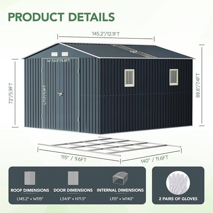 10X12X7.5 FT Outdoor Steel Storage Shed - Image 5