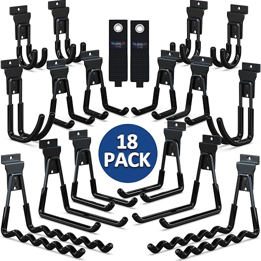 3-H Slatwall Accessories 18 Pack, Slatwall Hooks & Hangers Multi Sizes by 3-H