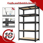 REIBII Set of 2 Storage Shelves 5 Tier Garage Shelving Heavy Duty Metal - Image 8