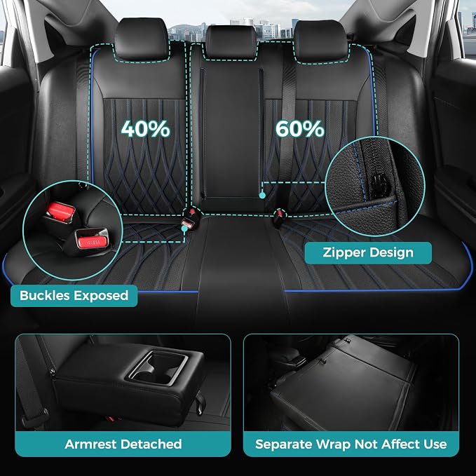 Seat Covers for Honda Civic Sedan LX 2016 2017 2018 2019 2020 2021, Faux - Image 4