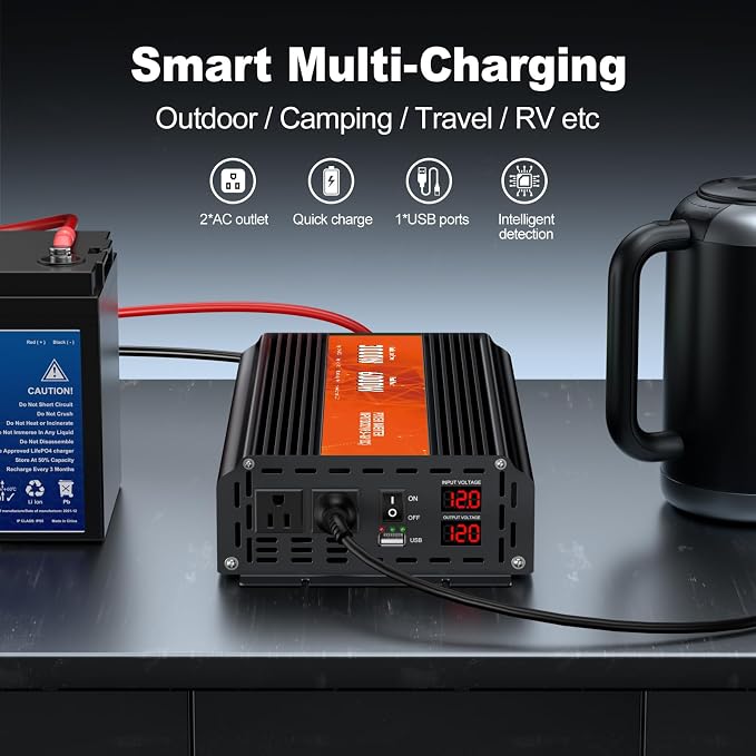 3000W Power Inverter, Peak Power 6000W 12V DC to AC 110V120V, Remote Control - Image 6