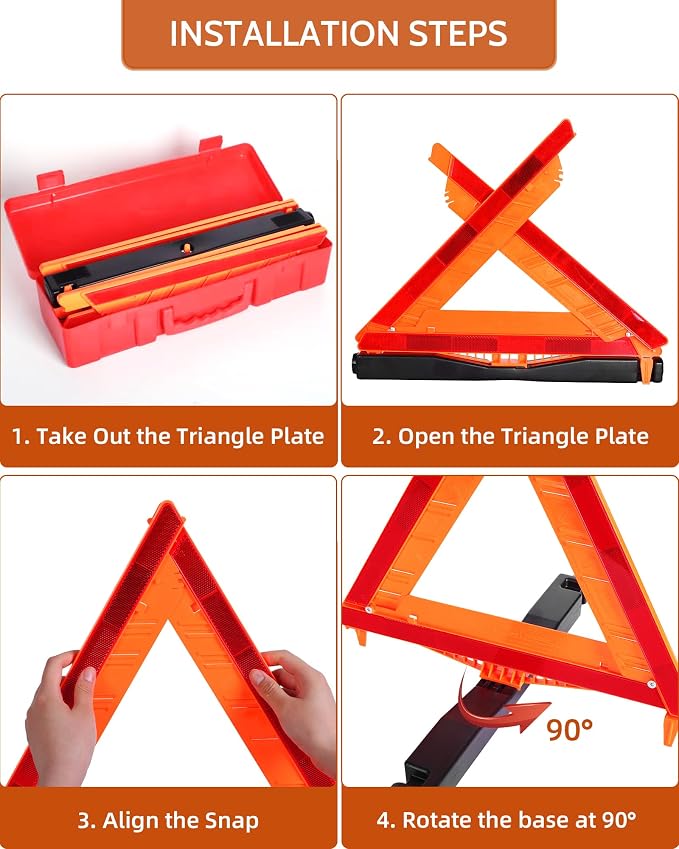 Noone Safety Triangles DOT Approved, 3 Pack Foldable Warning Reflective - Image 5