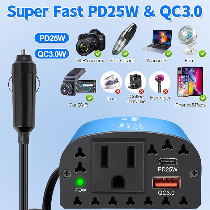 150W Car Power Inverter DC 12V to 110V AC Car Plug Outlet Adapter - Image 3
