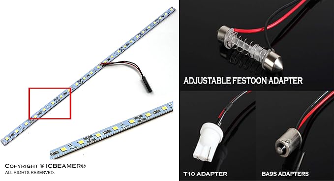 ICBEAMER 12" Red 18 SMDs 2835 LED Strip Light Universal Fit Car Trunk Cargo - Image 2