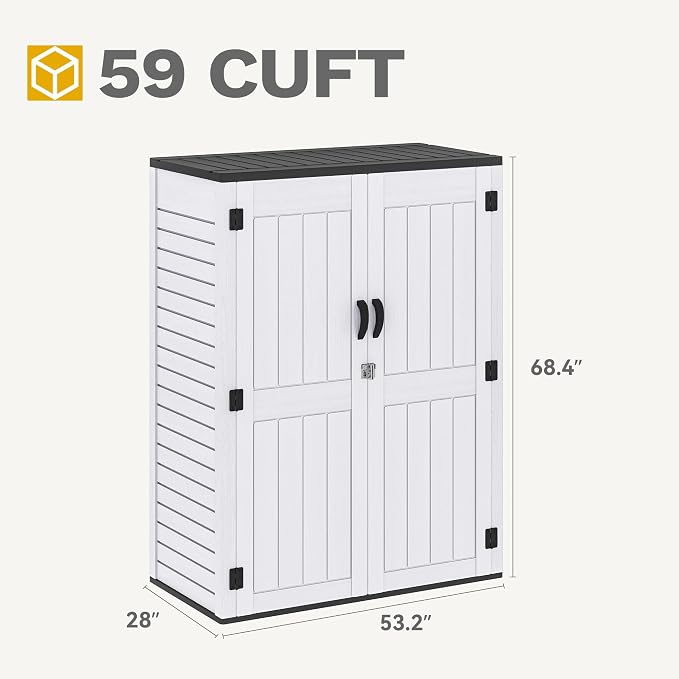 DWVO 59 Cu. Ft. Vertical Storage Shed, Weatherproof Outdoor Tall Cabinet - Image 6