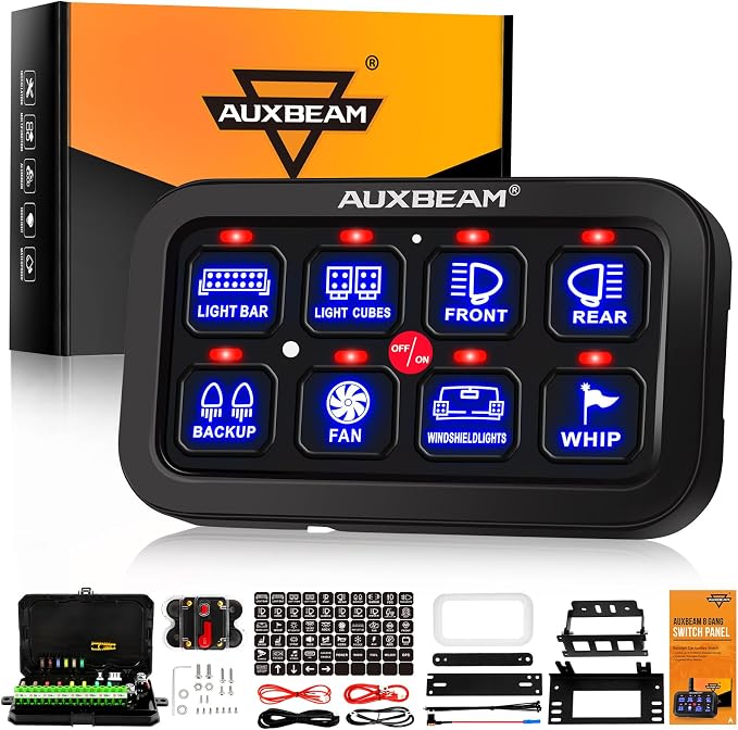 Auxbeam 8 Gang Switch Panel BA80, Universal Circuit Control Relay System Box by Auxbeam