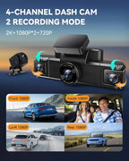 4 Channel Dash Cam 360° View, Front and Rear Inside Left Right, 2K Dash Camera - Image 3