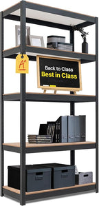 HOMEDANT House Black 5-Tier Laminated Metal Shelving Unit Adjustable Storage by TheBestOrganizingSolution