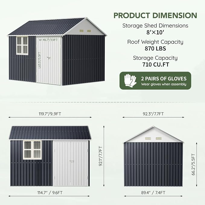 8x10 FT Outdoor Metal Storage Shed, Single Door, 1 Clear Window, Tool Shed - Image 2