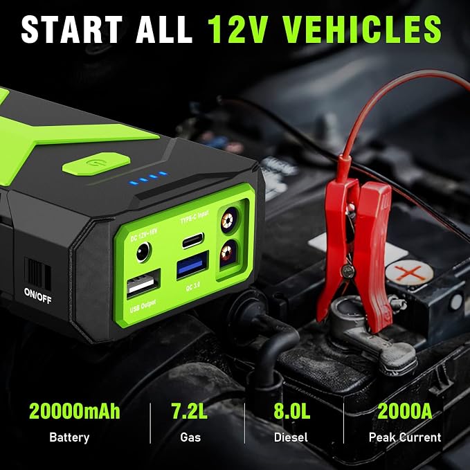 BOOKOO Jump Starter 2000A for Car/Boat/Lawnmower Portable 12V Car Battery Jump - Image 2
