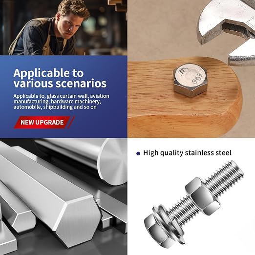 5/16-18 x 3-1/2" Hex Head Screw Bolt, Flat & Lock Washers, Fully Threaded - Image 5