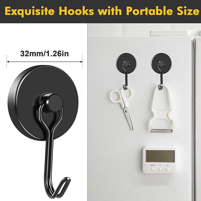 MIKEDE Magnetic Hooks, 110LB Heavy Duty Neodymium Black Magnet Hooks, Strong - Image 5