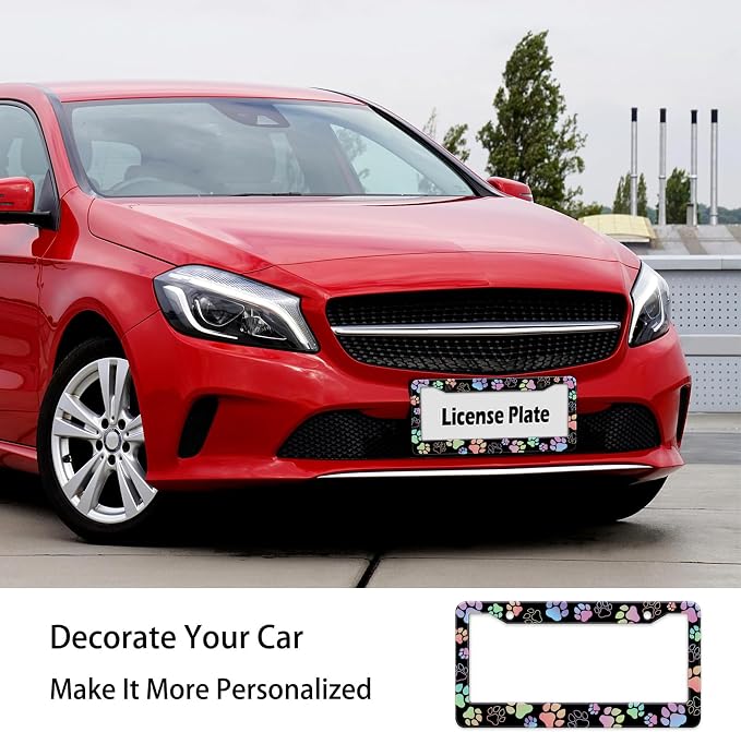 Dog Paw Car License Plate Frames, Colorful Pet Paw Printed License Plate Holder - Image 4