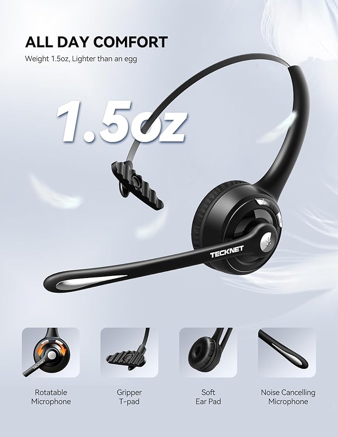 TECKNET Bluetooth Headset, Wireless Headset - Image 4