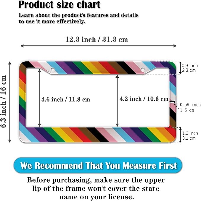 License Plate Frames Rainbow Front License Plate Bracket Rainbow Pride Flag - Image 2