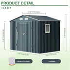 8x6FT Outdoor Steel Storage Shed - Image 2