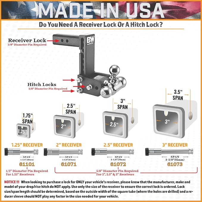61672 | 3 Pack, Keyed Alike, Receiver Locks - Image 4
