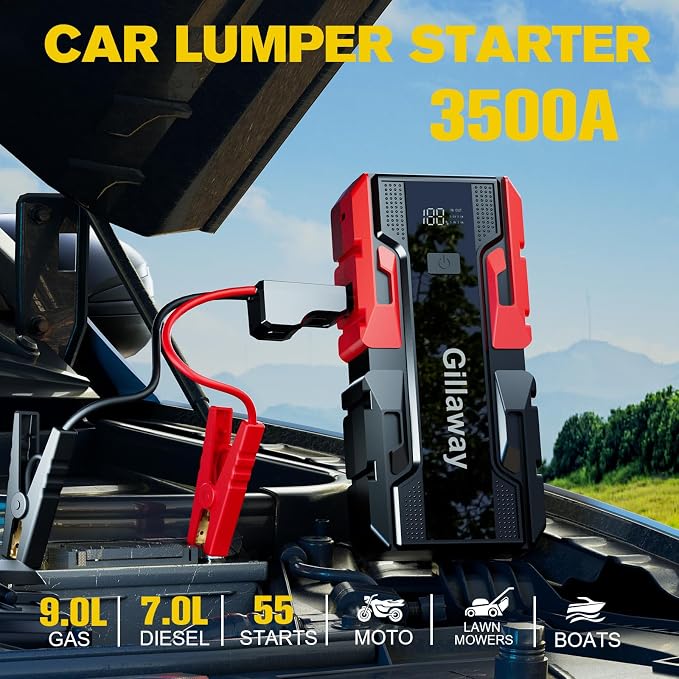 001B 3500A Car Jump Starter Battery Pack, 12V Car Charger Jump Starter Portable - Image 2