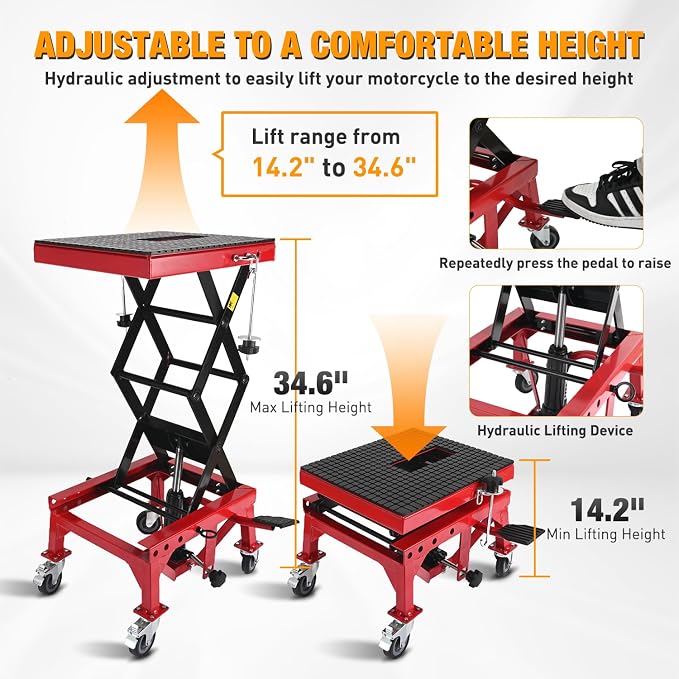 Nilight Motorcycle Lift Table Jack 300 LBS Heavy Duty Hydraulic Motorcycle - Image 3