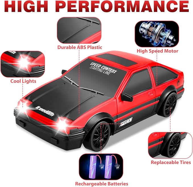 RC Drift Car, 1:24 Remote Control Cars 2.4GHz 4WD High Speed Drift RC Cars - Image 3