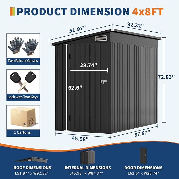 4' x 8' Outdoor Lean to Storage Sheds Outdoor, Heavy-Duty Lean to Garden - Image 2