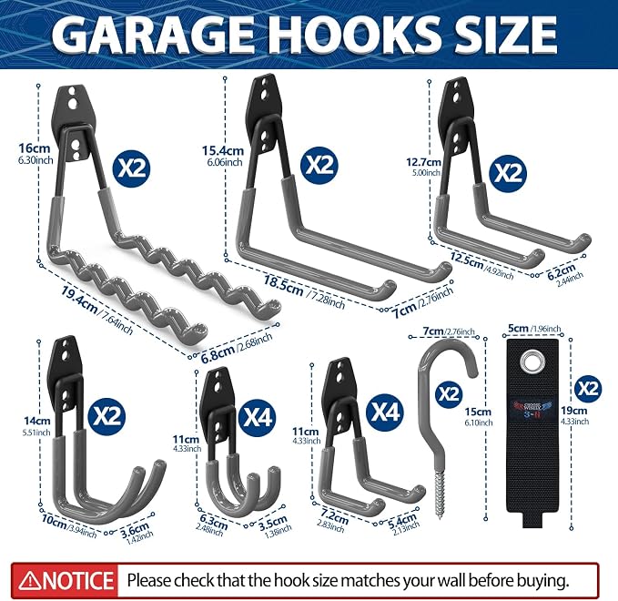 3-H Garage Wall Hooks 20 Pack, Garage Hooks Heavy Duty - Image 3