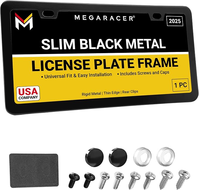 Premium Slim Matte Black License Plate Frame – 1 Pack, Rust-Free Stainless by MegaRacer
