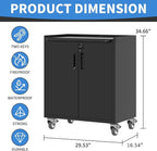 Metal Storage Cabinet with Wheels, Lockable Garage Cabinet with Doors and - Image 3
