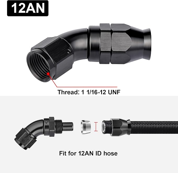 EVIL ENERGY 12AN 45 Degree PTFE One Piece Full Flow End Hose Fitting Aluminum - Image 4