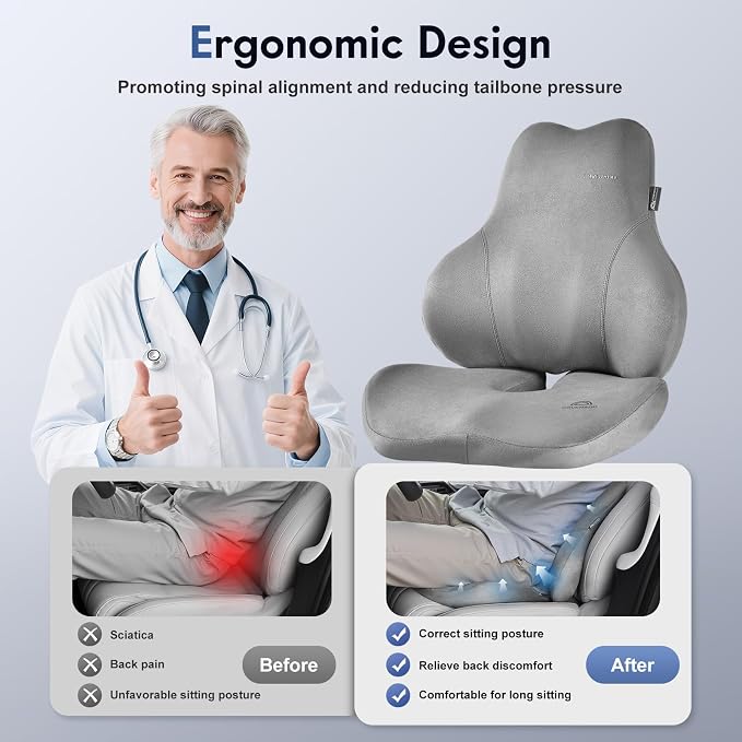 Coverado Memory Foam Car Seat Cushion and Lumbar Support Pillow - Image 3