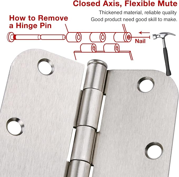42 Pack Rounded Door Hinges Brushed Nickel 3.5 inch x 3-1/2", 5/8" Radius Heavy - Image 5