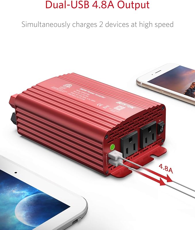 BESTEK 500W Power Inverter DC 12V to 110V AC Converter - Image 2