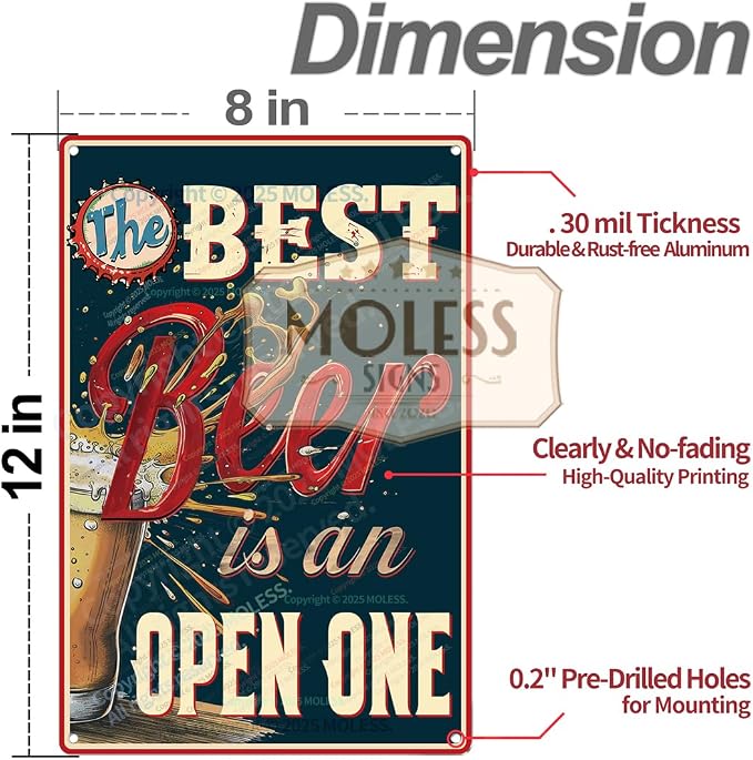 "The Best Beer is an Open One" Funny Bar Sign or Man Cave Decor | 12x8″ Durable - Image 2