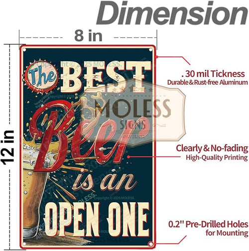 "The Best Beer is an Open One" Funny Bar Sign or Man Cave Decor | 12x8″ Durable - Image 2