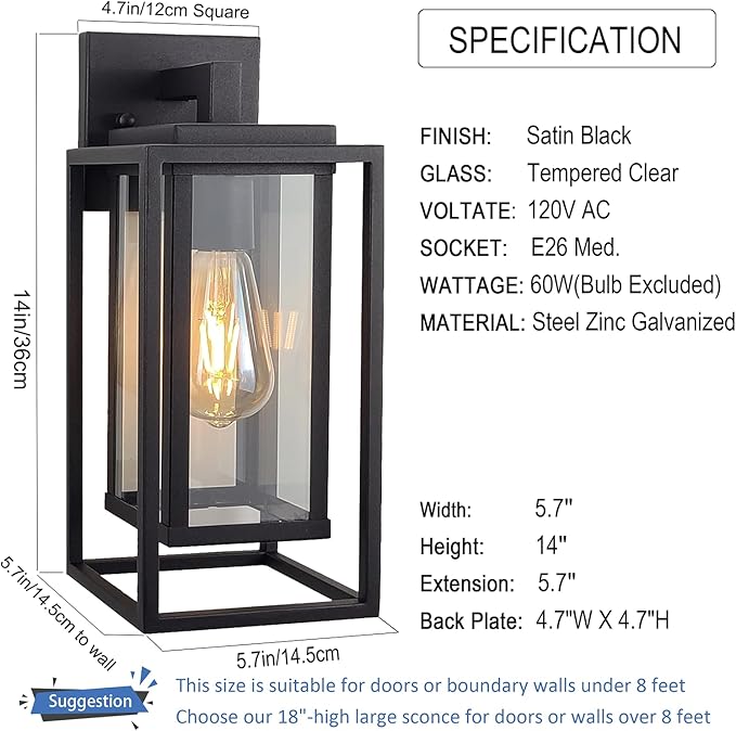 14" Outdoor Wall Light Fixtures Waterproofed Exterior Lantern W/Sturdy - Image 5