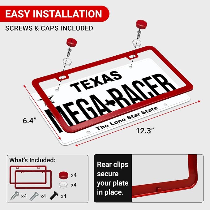 Premium Slim Red License Plate Frames – 2 Pack, Rust-Free Stainless Steel - Image 5