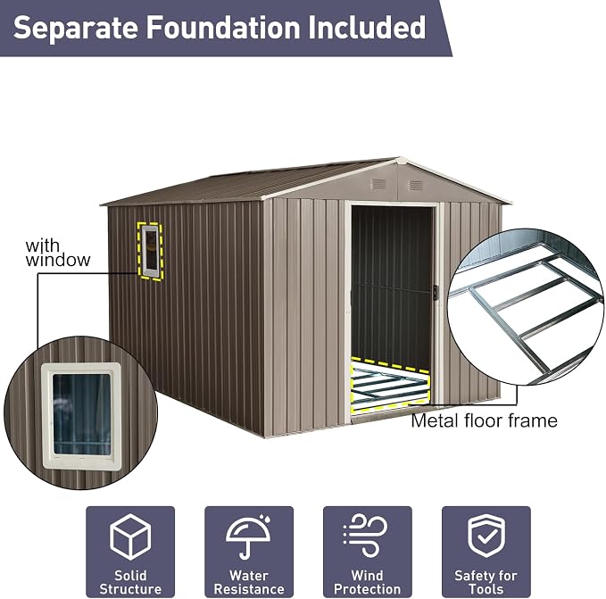 10×8FT Outdoor Metal Storage Shed Large Garden Sheds - Image 6