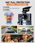 Dash Cam 360°, Dash Camera for Cars Front and Rear Inside, 4 Channel 4K/2K FHD - Image 3