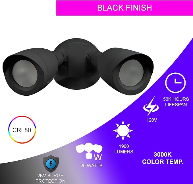 Ciata Flood Lights Outdoor, 20-Watt LED Bullet Head Security Flood Lights - Image 7