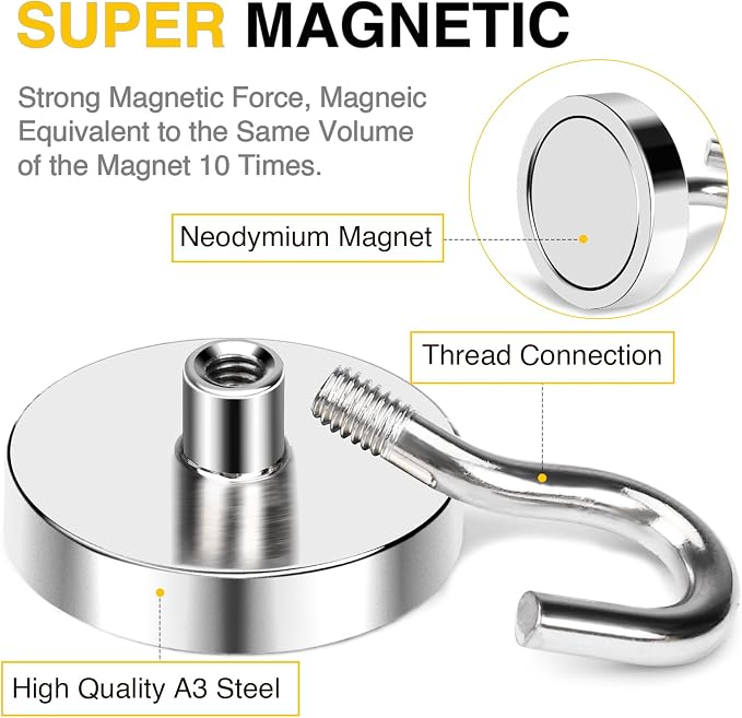 DIYMAG Magnetic Hooks, 150 LB Heavy Duty Strong Magnet - Image 3