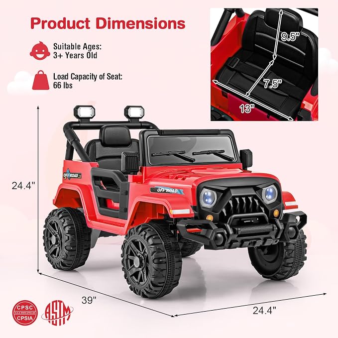 Costzon 12V Kids Ride on Truck Car, Electric Vehicle w/Remote Control, Threaded - Image 7