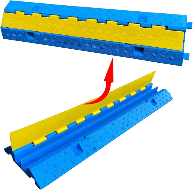 1 Pack Blue Rubber Cable Ramp Hose Cable Protector Ramp 2 Channel 22000Lbs Load - Image 5