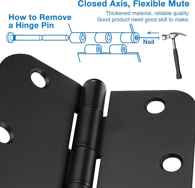 18 Pack Black Door Hinges 4 Inch x4 Rounded Heavy Duty Exterior Door Hinges - Image 5