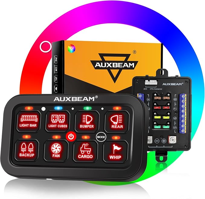 Auxbeam Switch Panel RB80 RGB 8 Gang Switch Panel Auto-Dimmable Multifunction by Auxbeam